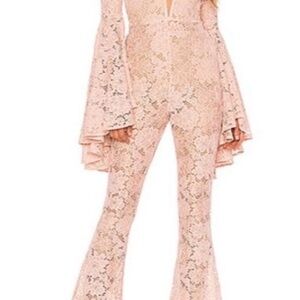 Michael Costello Blush Lace Flare Jumpsuit